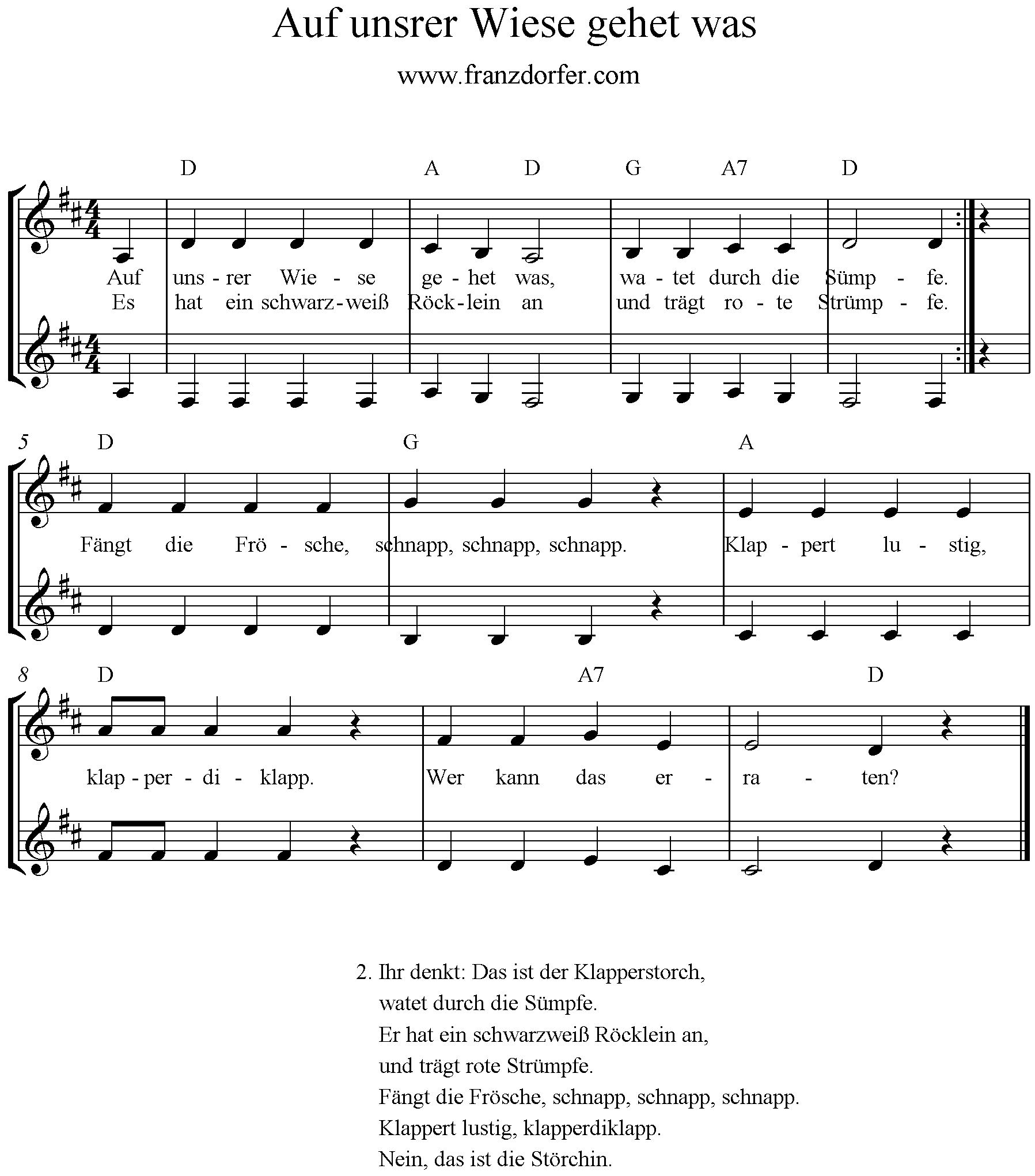 D-Dur Noten, tief- Klarinette